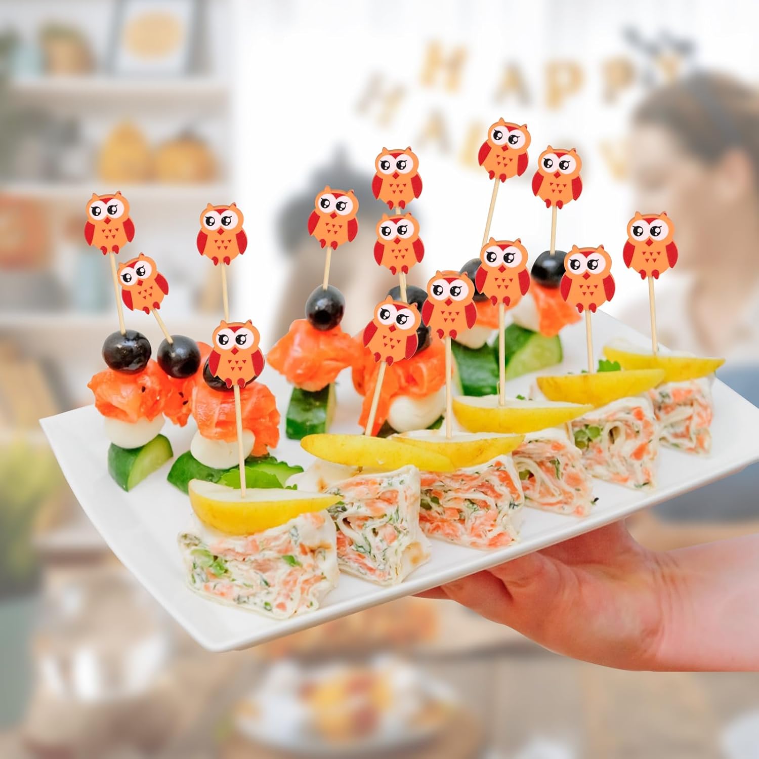 100 Pack Owl Toothpicks for Appetizers, 4.7 Inch Natural Bamboo Cocktail Picks for Cake Dessert Food Picks Wedding Birthday Party Decoration - Image 4