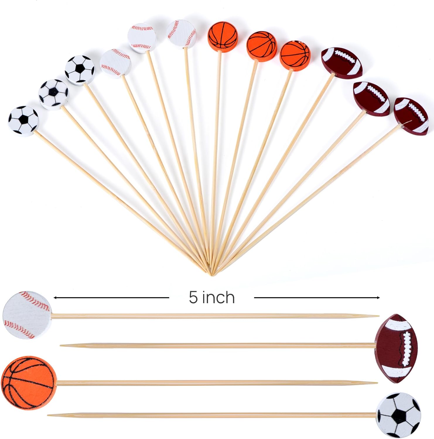 100 Pack Baseball Toothpicks, 4.7 Inch Bamboo Cocktail Picks, Bamboo Toothpicks for Sports Catered Event Birthday Themed Party Decorations - Image 2