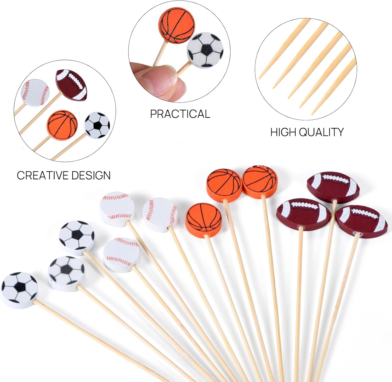 100 Pack Baseball Toothpicks, 4.7 Inch Bamboo Cocktail Picks, Bamboo Toothpicks for Sports Catered Event Birthday Themed Party Decorations - Image 3