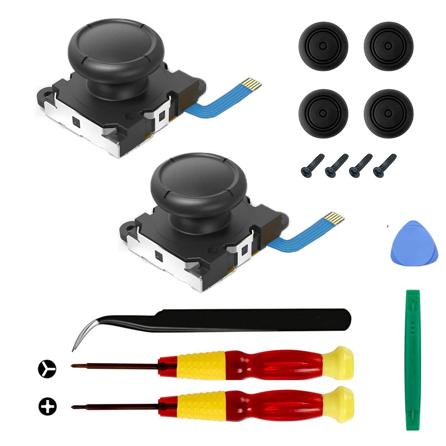 2-Pack Replacement Joystick Analog Thumb Stick Repair Kit for Nintendo Switch / Switch OLED Model / Switch Lite Joy-Con Controller - Drift Fix Tools Y1.5 / +1.5 Screwdriver / Pry Tools - Image 1