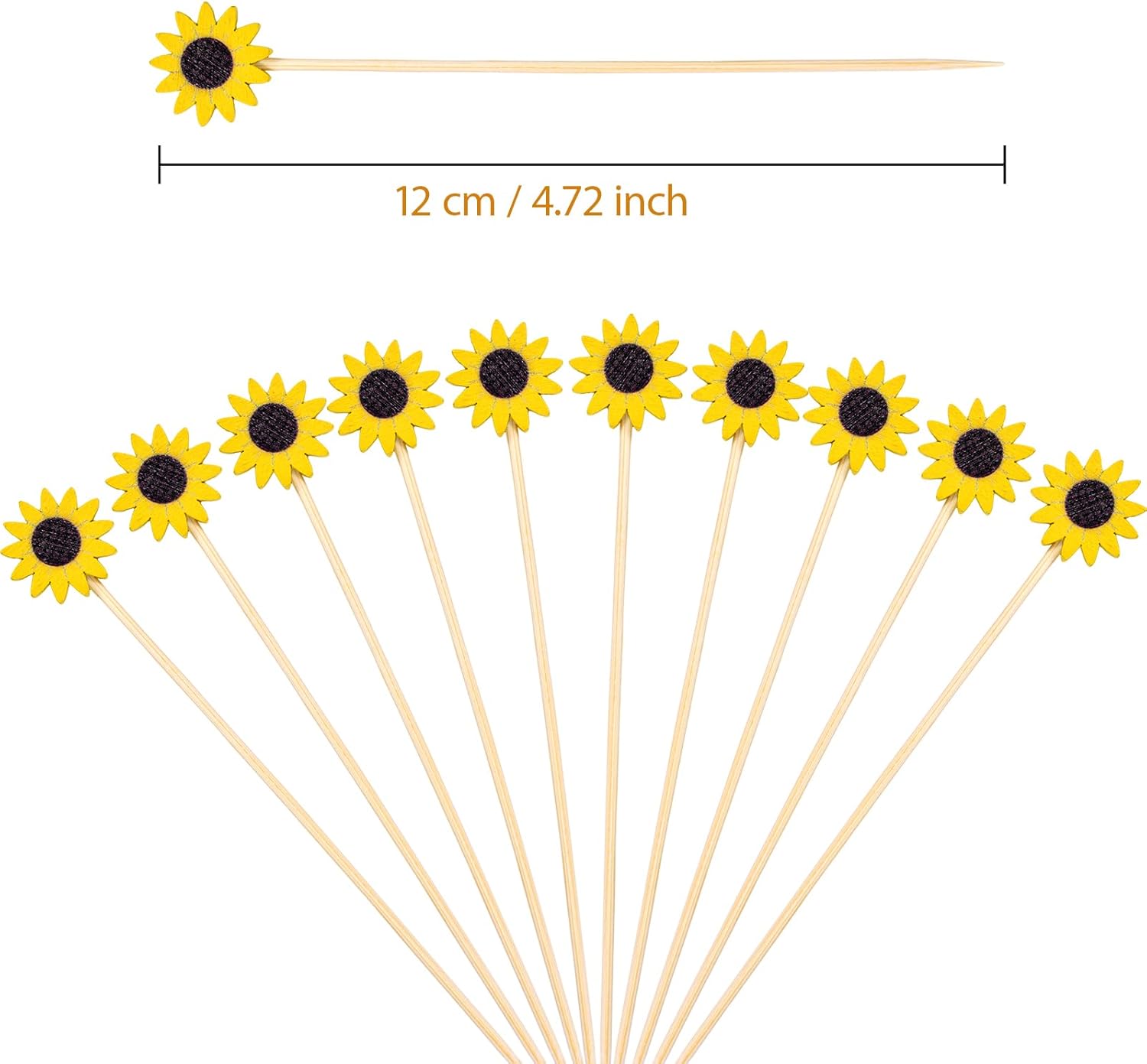 100 Pcs Flower Toothpicks for Appetizers, 4.7 Inch Fancy Cocktail Picks for Party Decoration, Bamboo Appetizer Skewers for Charcuterie Sandwich Burgers Fruit Drinks Party (Yellow) - Image 2