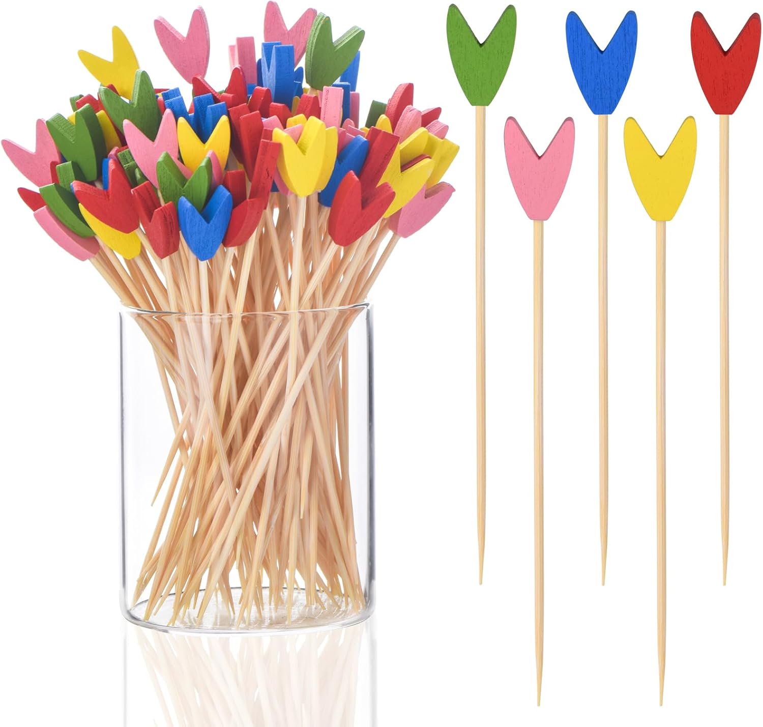100 Pack Tulip Toothpicks for Appetizers, 4.7 Inch Natural Bamboo Cocktail Picks for Cake Dessert Food Picks Wedding Birthday Party Decoration - Image 1