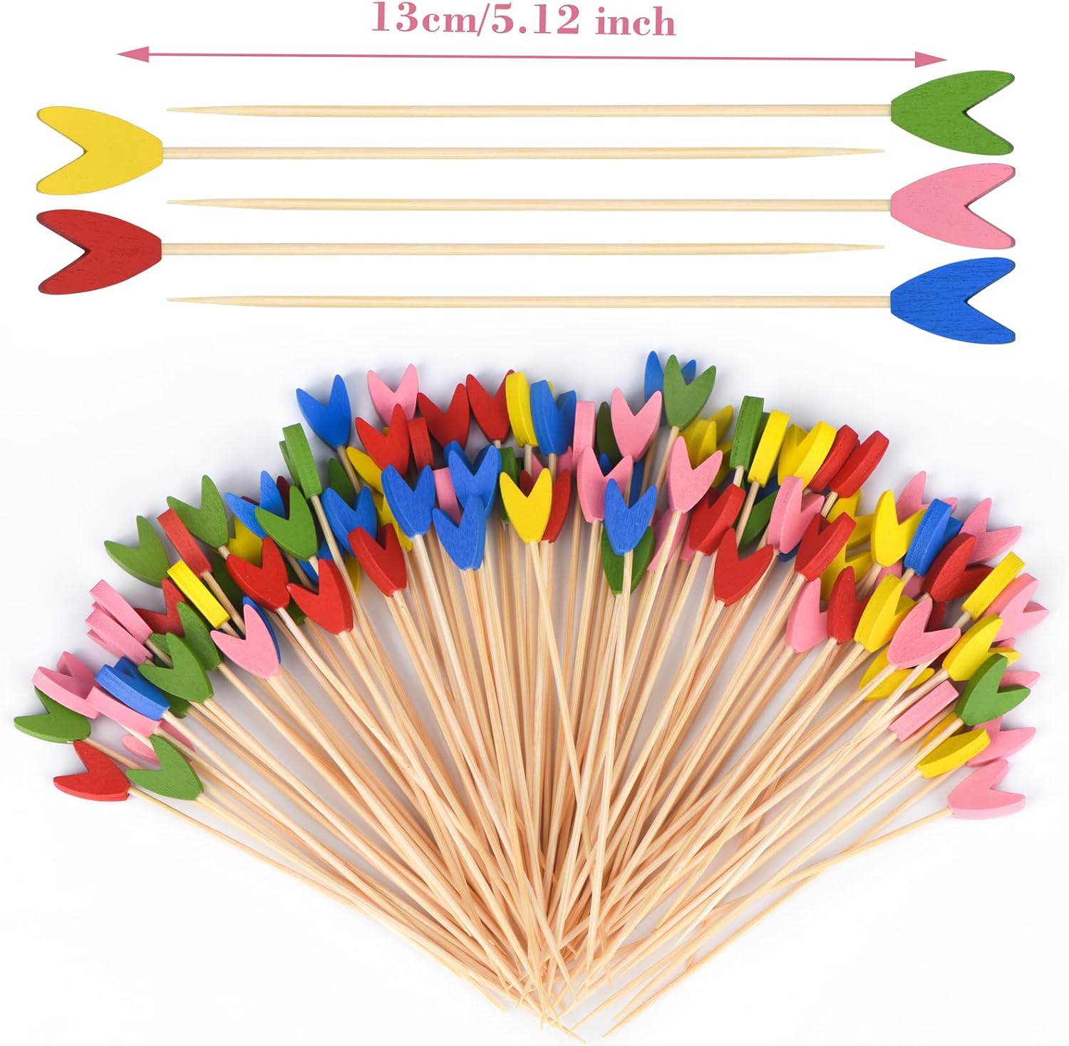 100 Pack Tulip Toothpicks for Appetizers, 4.7 Inch Natural Bamboo Cocktail Picks for Cake Dessert Food Picks Wedding Birthday Party Decoration - Image 2