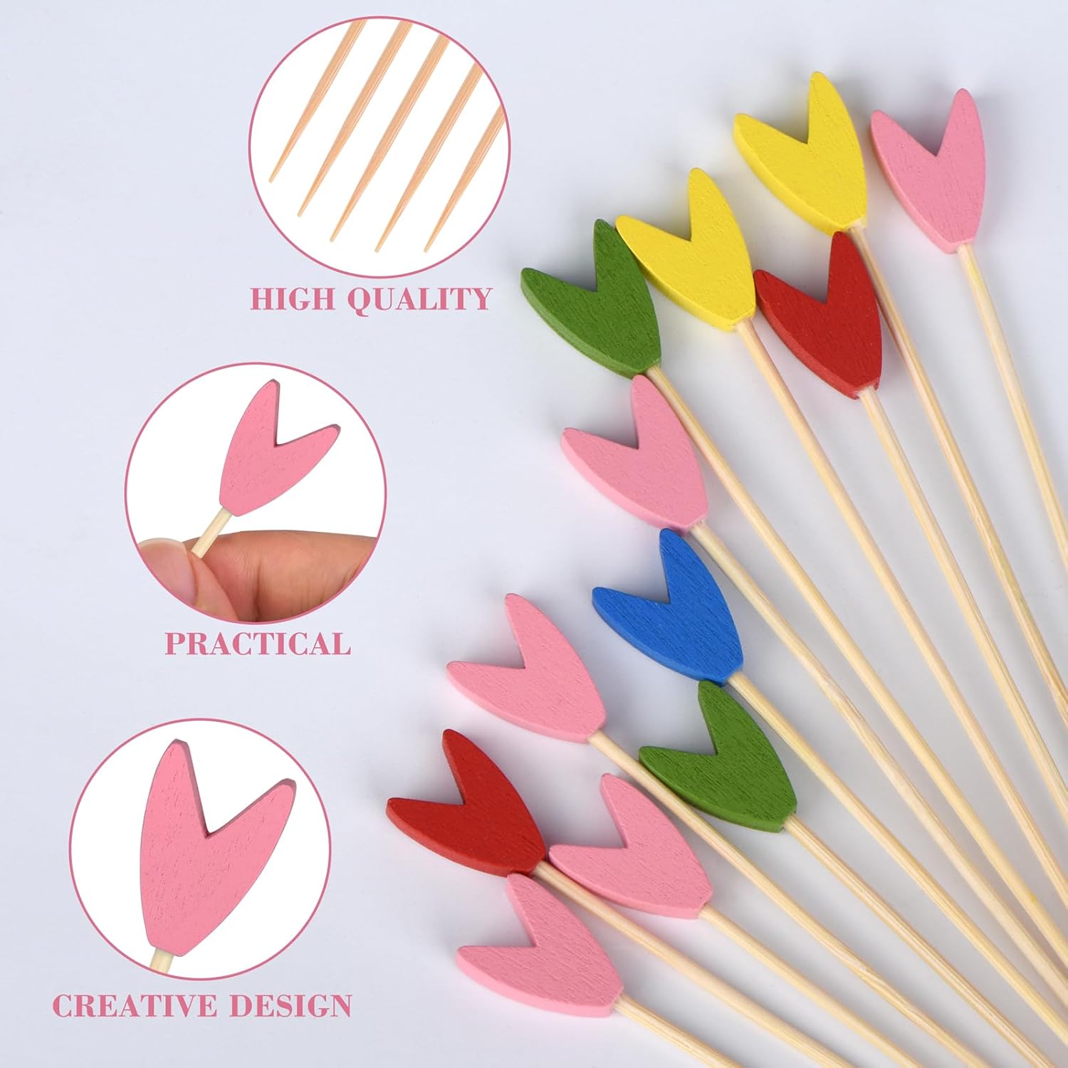 100 Pack Tulip Toothpicks for Appetizers, 4.7 Inch Natural Bamboo Cocktail Picks for Cake Dessert Food Picks Wedding Birthday Party Decoration - Image 3
