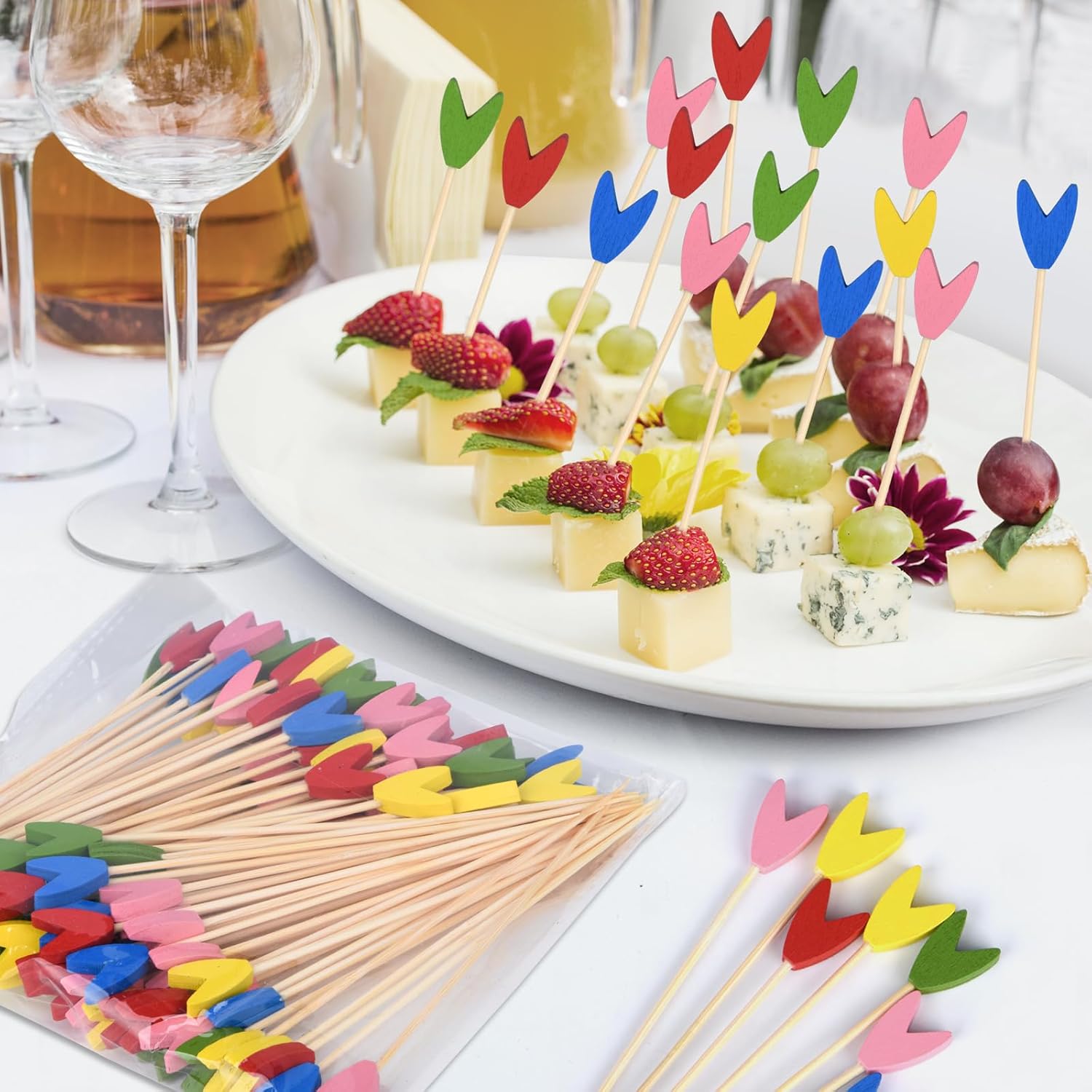 100 Pack Tulip Toothpicks for Appetizers, 4.7 Inch Natural Bamboo Cocktail Picks for Cake Dessert Food Picks Wedding Birthday Party Decoration - Image 5