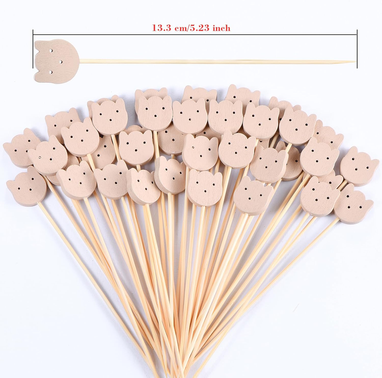 100 Pcs Fancy Toothpicks for Appetizers, 4.7 Inch Bear Face Cocktail Picks for Party Decoration, Bamboo Appetizer Skewers for Charcuterie Sandwich Burgers Fruit Drinks Party - Image 2
