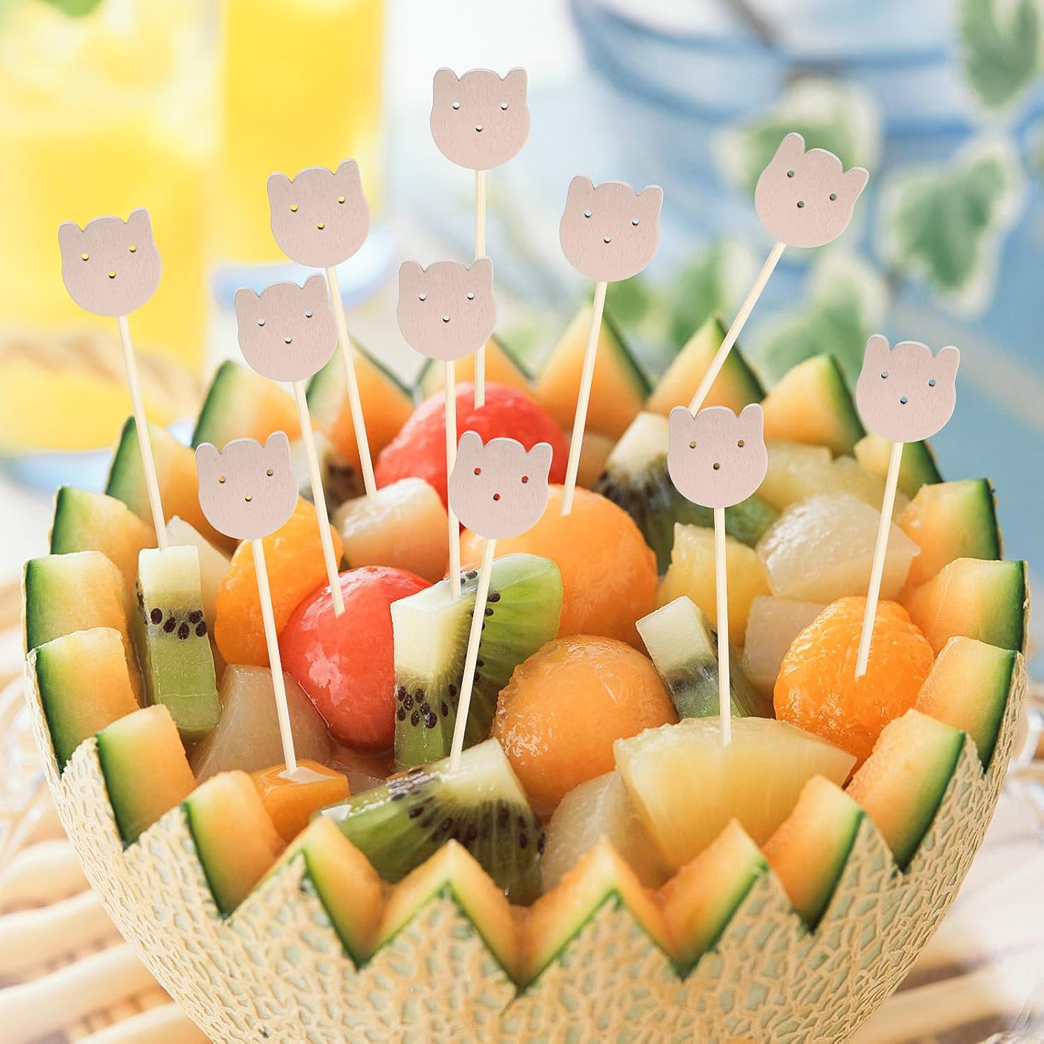 100 Pcs Fancy Toothpicks for Appetizers, 4.7 Inch Bear Face Cocktail Picks for Party Decoration, Bamboo Appetizer Skewers for Charcuterie Sandwich Burgers Fruit Drinks Party - Image 5