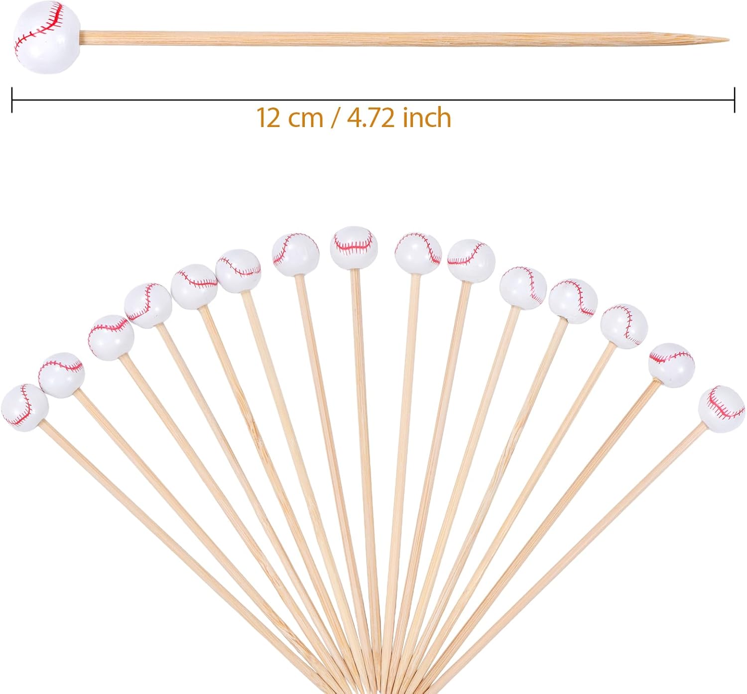 100 Pack Baseball Toothpicks, 4.7 Inch Bamboo Cocktail Picks, Bamboo Toothpicks for Drinks Dessert Wedding Birthday Party - Image 2
