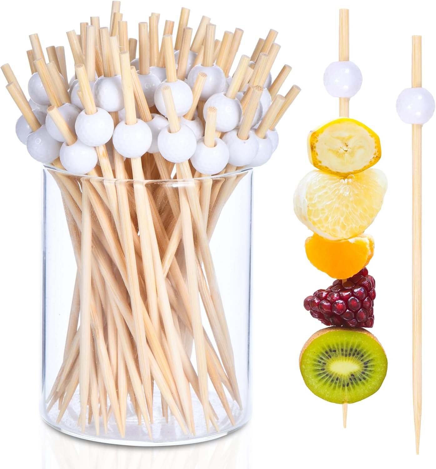 100 Pack Golf Toothpicks, Bamboo Cocktail Picks, Natural Bamboo Toothpicks for Appetizers Fruit Cake Dessert Barbecue Snacks Sandwiches (Golf Ball) - Image 1