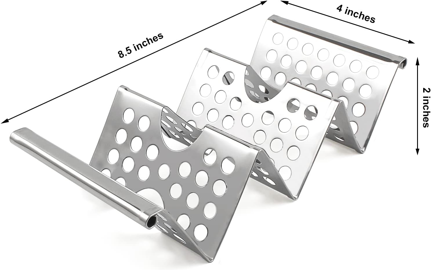 4 Pack Stainless Steel Taco Holders, Premium Taco Stands, Holds 2 Or 3 Tacos Each Taco Tray, Taco Rack With Easy-Access Handle, Food Grade Taco Plate Shells Oven & Grill Safe, BPA Free(Hollow) - Image 2
