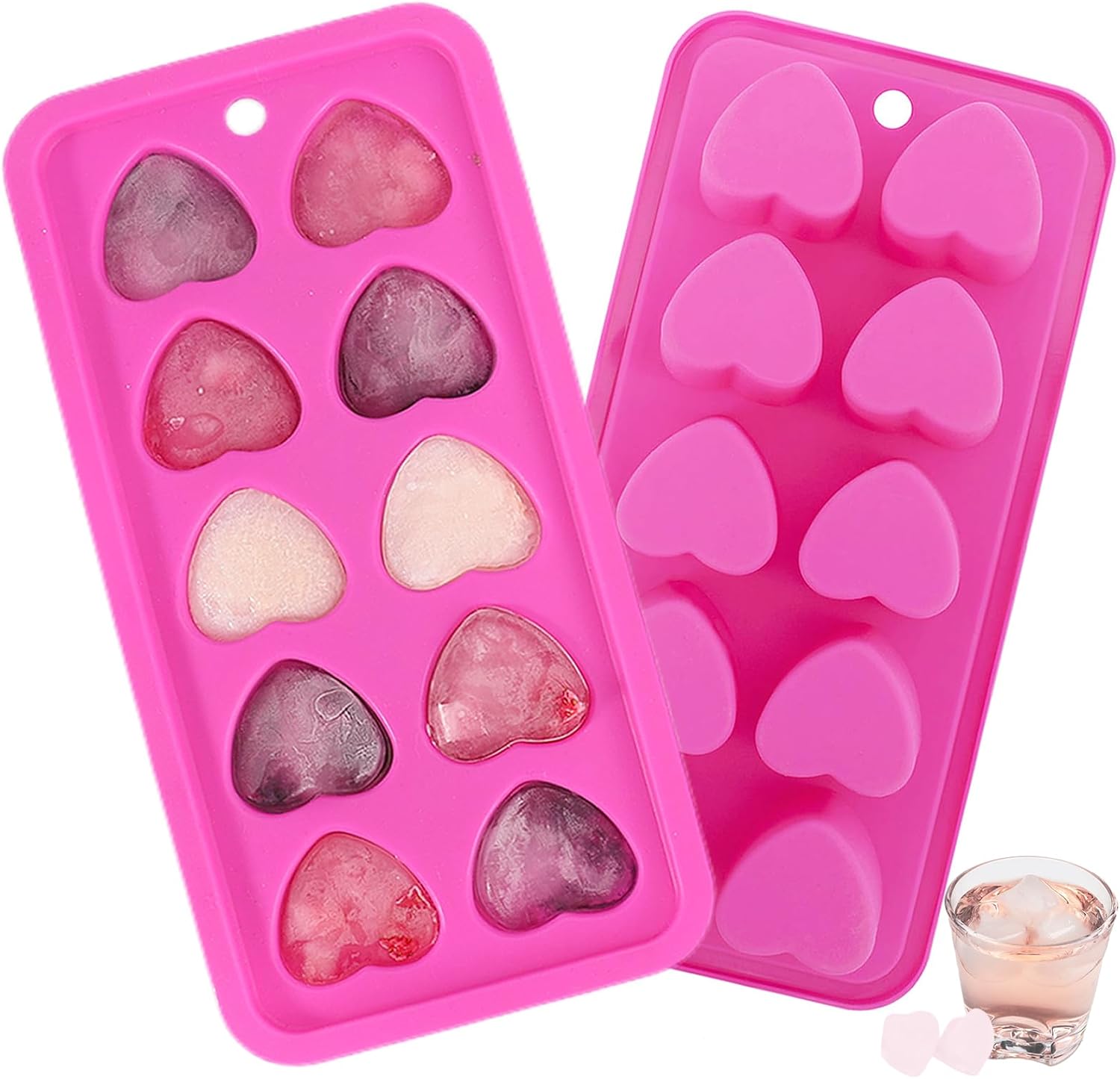 Heart Shaped Silicone Ice Cube Trays, For DIY love Heart Ice Cubes, Chocolate, Candy, Easy Release Mold for Cocktails,Whiskey, Drinks, BPA Free and Dishwasher Safe(2pcs, Pink) - Image 1