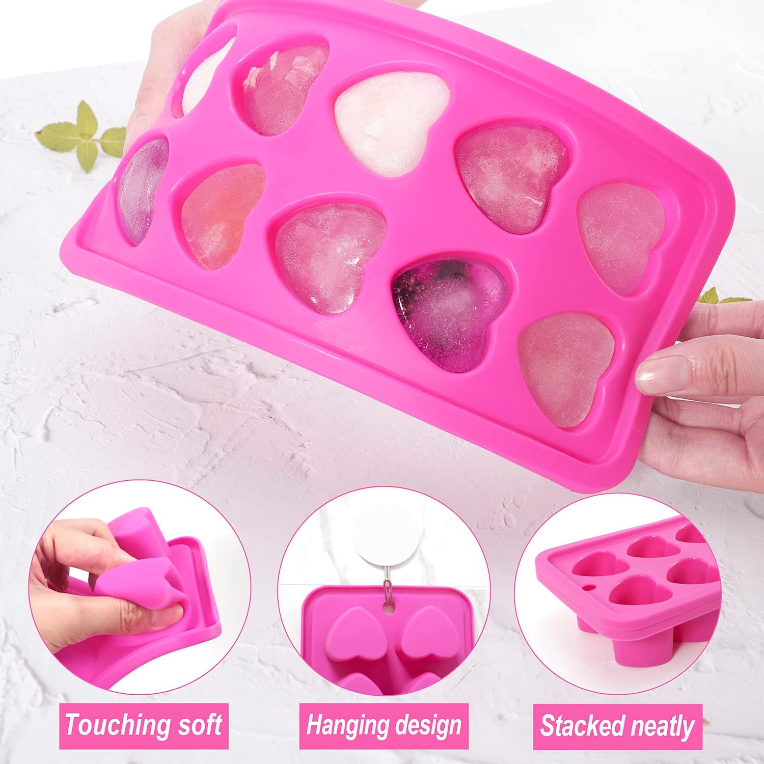 Heart Shaped Silicone Ice Cube Trays, For DIY love Heart Ice Cubes, Chocolate, Candy, Easy Release Mold for Cocktails,Whiskey, Drinks, BPA Free and Dishwasher Safe(2pcs, Pink) - Image 2