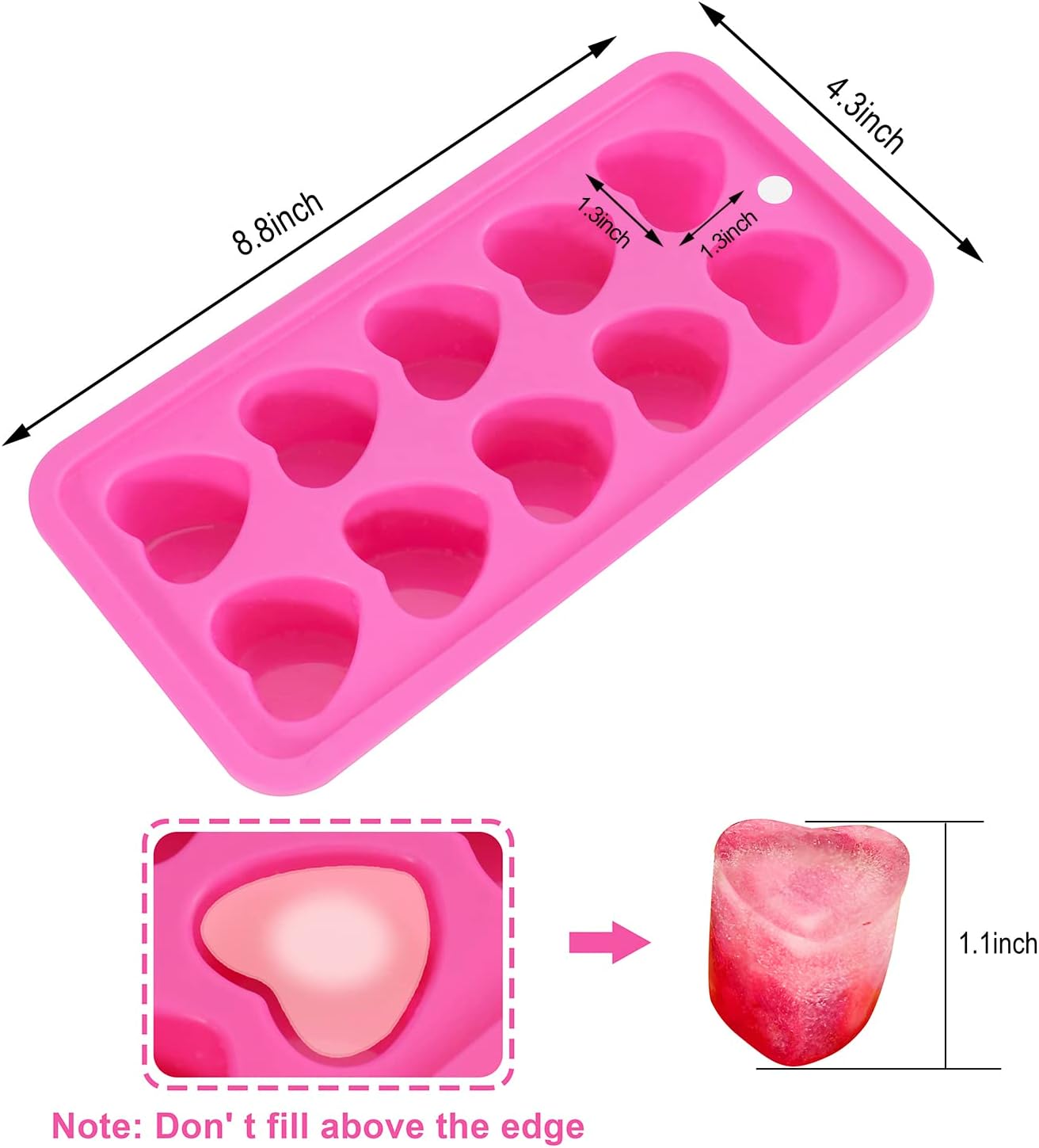 Heart Shaped Silicone Ice Cube Trays, For DIY love Heart Ice Cubes, Chocolate, Candy, Easy Release Mold for Cocktails,Whiskey, Drinks, BPA Free and Dishwasher Safe(2pcs, Pink) - Image 3