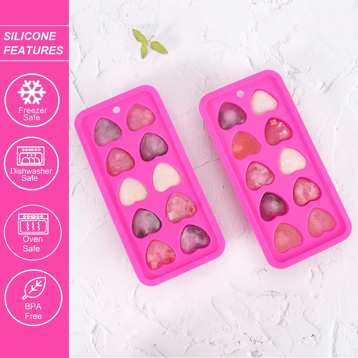 Heart Shaped Silicone Ice Cube Trays, For DIY love Heart Ice Cubes, Chocolate, Candy, Easy Release Mold for Cocktails,Whiskey, Drinks, BPA Free and Dishwasher Safe(2pcs, Pink) - Image 4