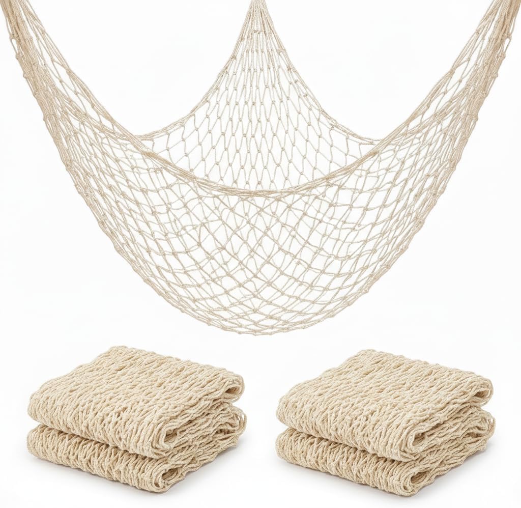 Fish Net Decorations for Party - 2PCS 39.37 * 78.74 in Fishing Net Decoration Netting for Wall Photo Hanging Nautical Fishnet Table Runner Decorative Ocean Theme Birthday Party Rope Nets - Image 1
