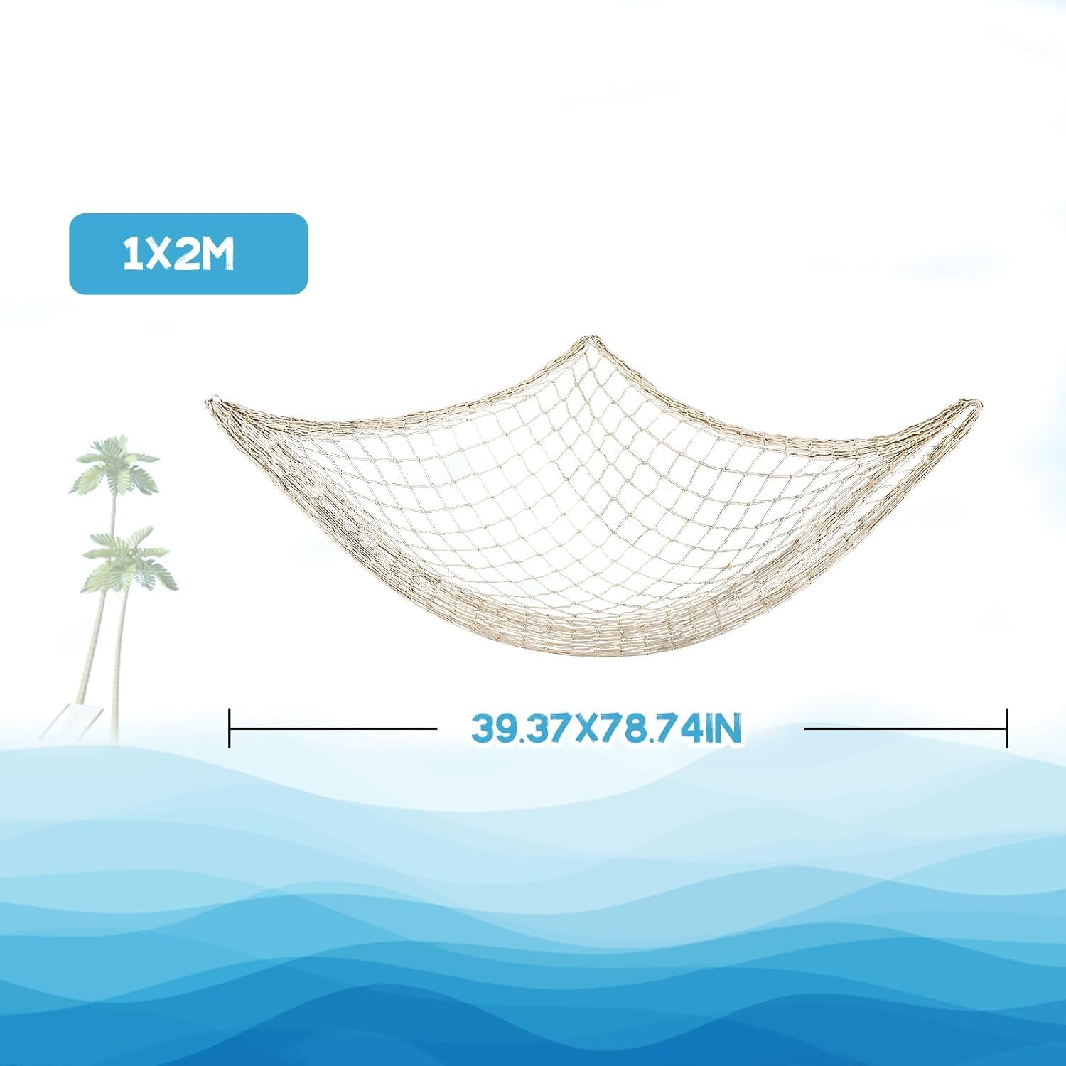 Fish Net Decorations for Party - 2PCS 39.37 * 78.74 in Fishing Net Decoration Netting for Wall Photo Hanging Nautical Fishnet Table Runner Decorative Ocean Theme Birthday Party Rope Nets - Image 2