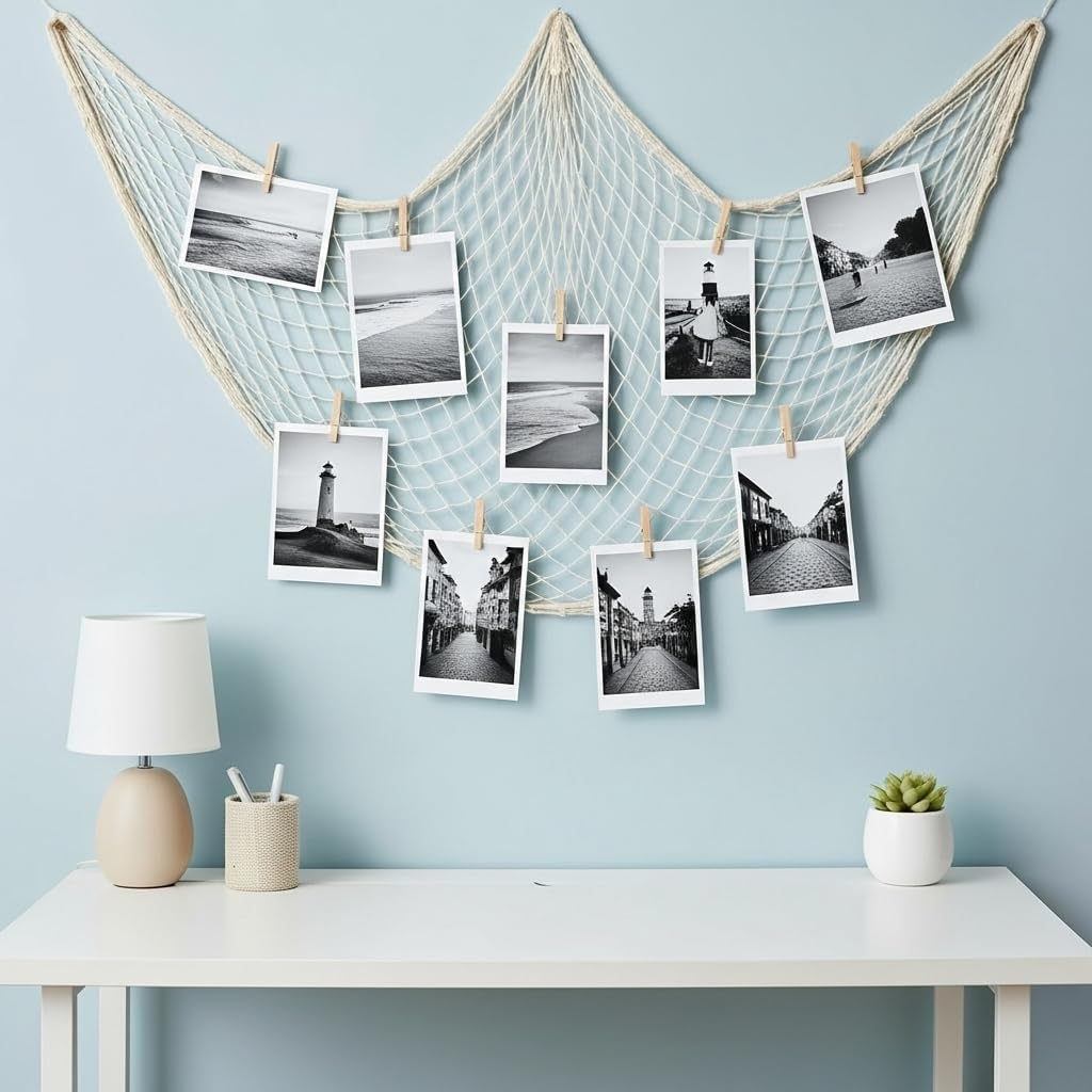 Fish Net Decorations for Party - 2PCS 39.37 * 78.74 in Fishing Net Decoration Netting for Wall Photo Hanging Nautical Fishnet Table Runner Decorative Ocean Theme Birthday Party Rope Nets - Image 6