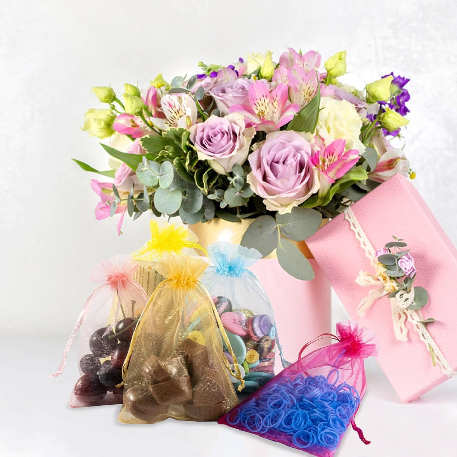 120PCS Organza Bags 4''x6'' - Muticolor Small Sachet Jewelry Gift Favor Bags Drawstring Mesh Bags Gifts Valentines Wedding Eid Mubarak Halloween Eve Christmas New Year Party Candy Fruit Wrap Bulk - Image 7