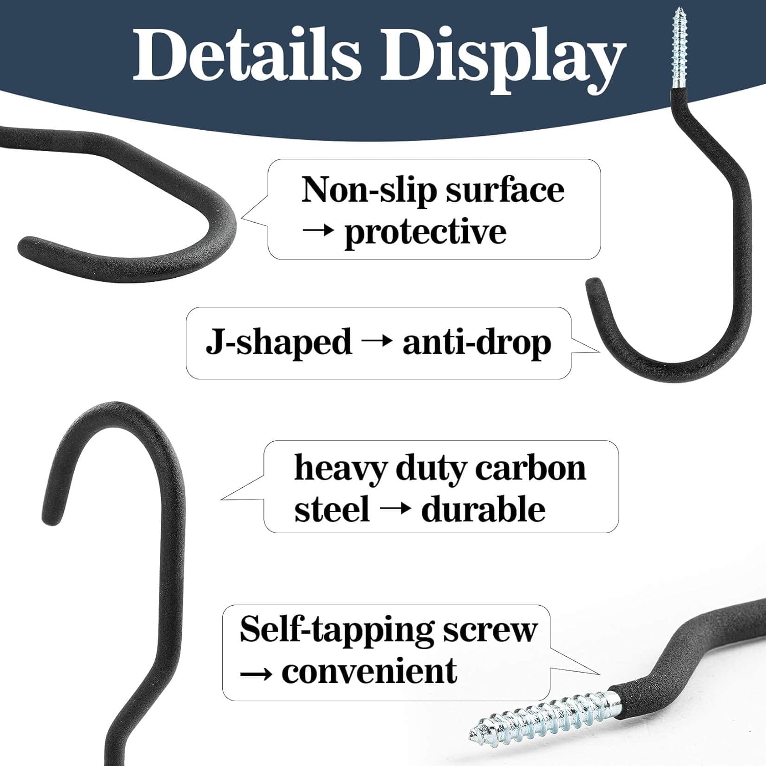 10 Heavy Duty Wall Mount Storage J Hooks - Bicycle & Ladder Hangers, Garden Yard Tools Organizer - Image 3
