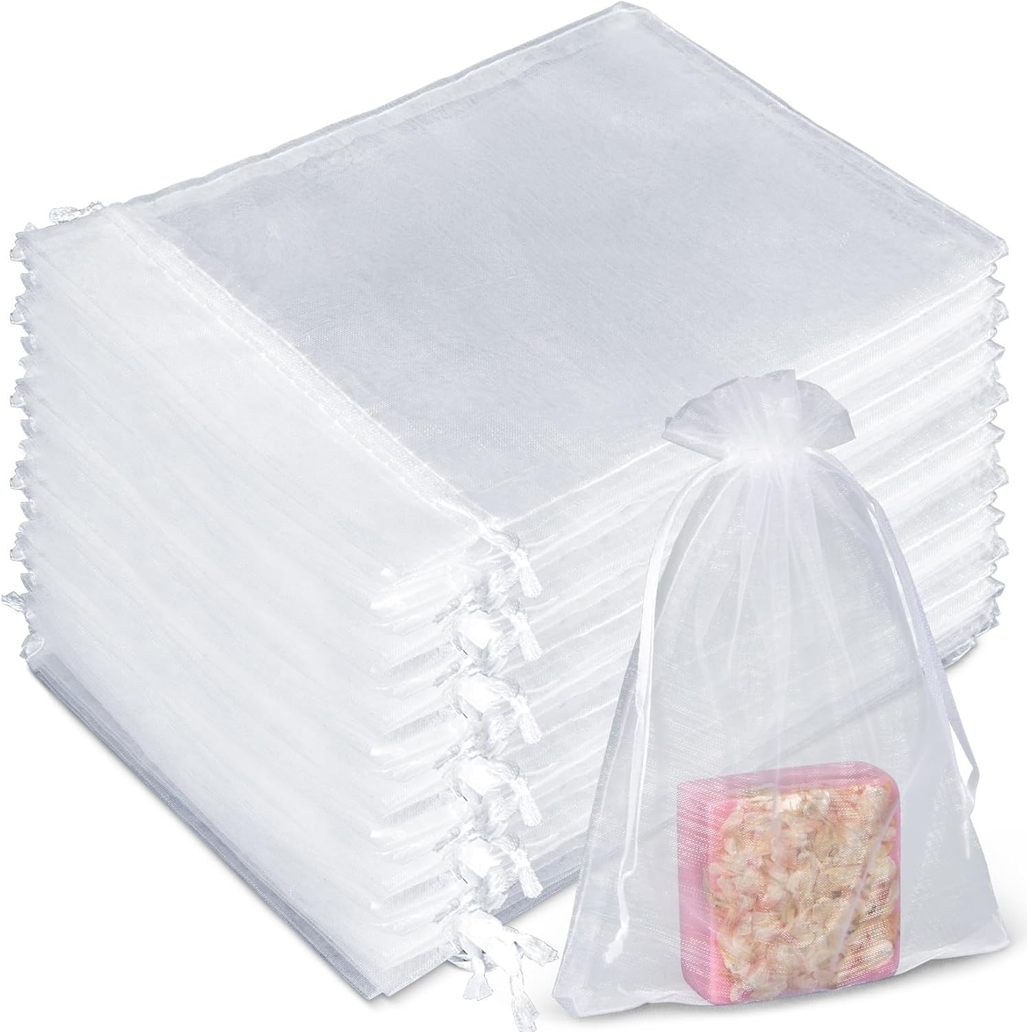 50 Organza Soap Bags for Packaging - Organza Gift Bags 5x7 for Homemade Soap Wedding Anniversary Souvenir Mesh Christmas New Year Party Favor Bags Small Pouches Gift Bags For Small Business White - Image 1