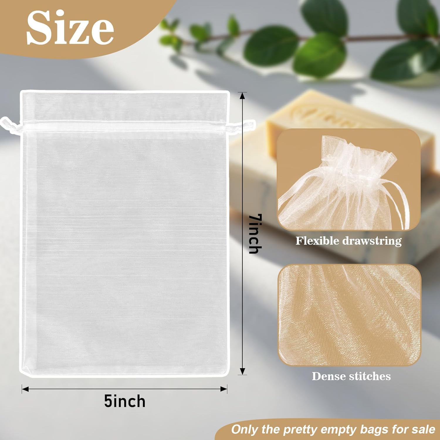 50 Organza Soap Bags for Packaging - Organza Gift Bags 5x7 for Homemade Soap Wedding Anniversary Souvenir Mesh Christmas New Year Party Favor Bags Small Pouches Gift Bags For Small Business White - Image 2