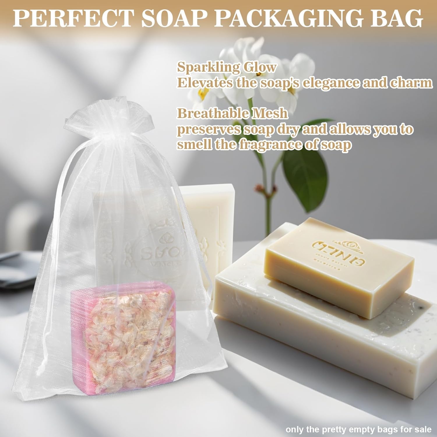 50 Organza Soap Bags for Packaging - Organza Gift Bags 5x7 for Homemade Soap Wedding Anniversary Souvenir Mesh Christmas New Year Party Favor Bags Small Pouches Gift Bags For Small Business White - Image 4
