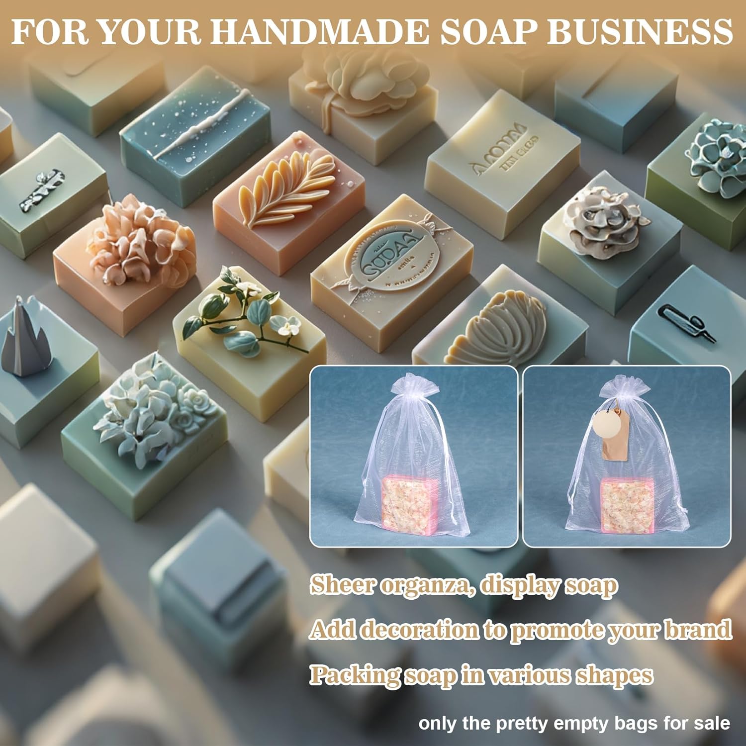 50 Organza Soap Bags for Packaging - Organza Gift Bags 5x7 for Homemade Soap Wedding Anniversary Souvenir Mesh Christmas New Year Party Favor Bags Small Pouches Gift Bags For Small Business White - Image 5