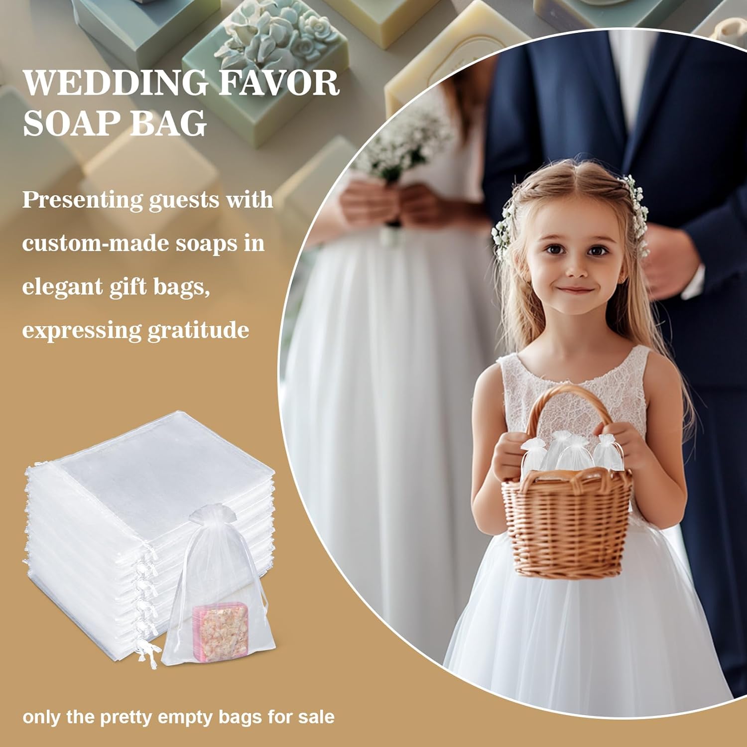 50 Organza Soap Bags for Packaging - Organza Gift Bags 5x7 for Homemade Soap Wedding Anniversary Souvenir Mesh Christmas New Year Party Favor Bags Small Pouches Gift Bags For Small Business White - Image 6