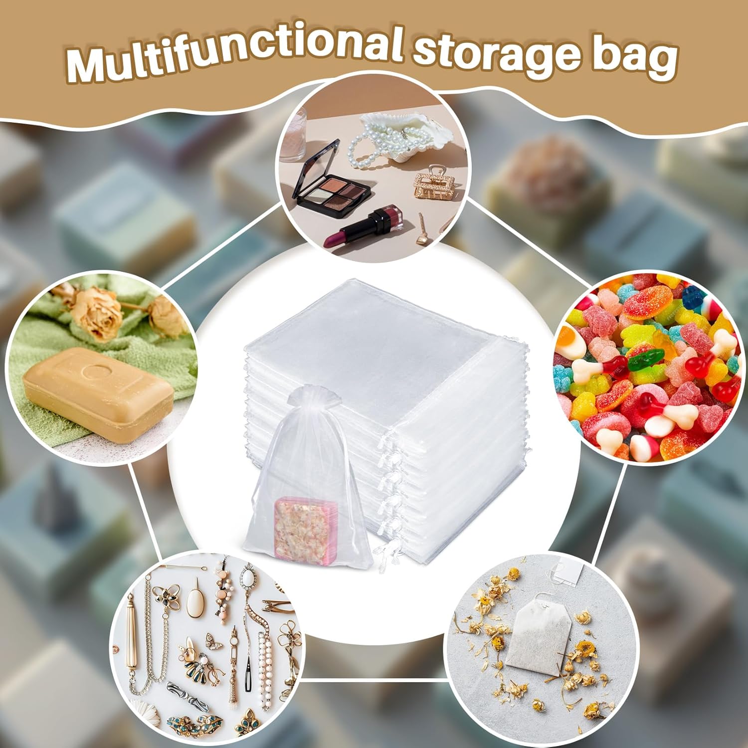 50 Organza Soap Bags for Packaging - Organza Gift Bags 5x7 for Homemade Soap Wedding Anniversary Souvenir Mesh Christmas New Year Party Favor Bags Small Pouches Gift Bags For Small Business White - Image 7