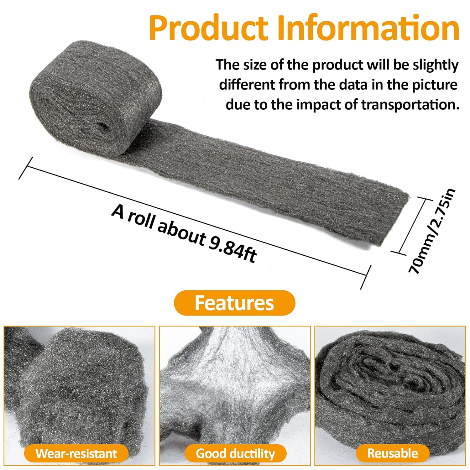 Steel Wool 0000 15oz(30ft) - 0000 Steel Wool for Glass Fine Steel Pads for Chrome or Wood Polishing Weep Hole Covers for Brick Walls Fill Fabric l Fabric Pad Mice Control - Image 2