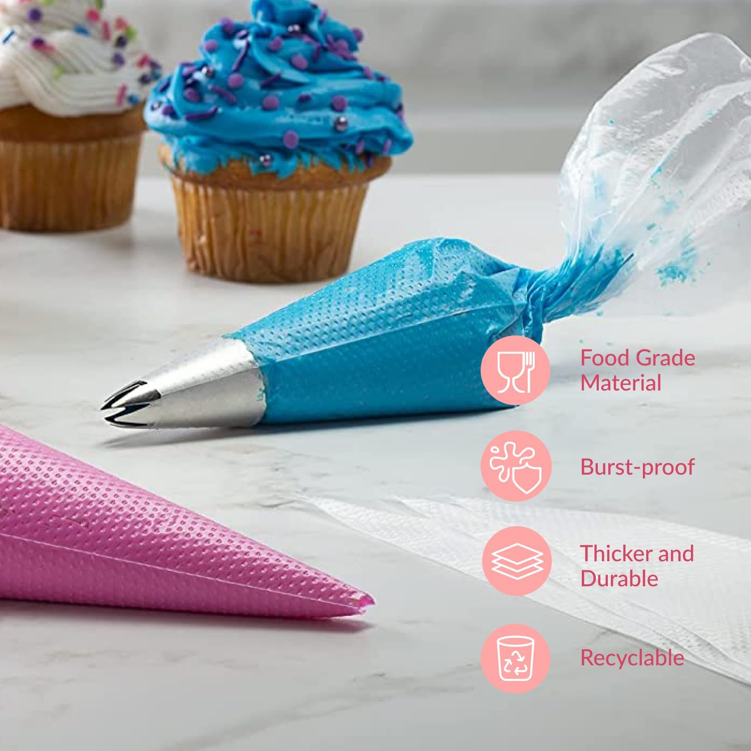 Set of 200 - Anti Burst Piping Bags 12 Inch -  Tipless Icing Bags - Durable Frosting Piping Bag Tools - Pastry and Cookie Decorating Supplies - Image 5