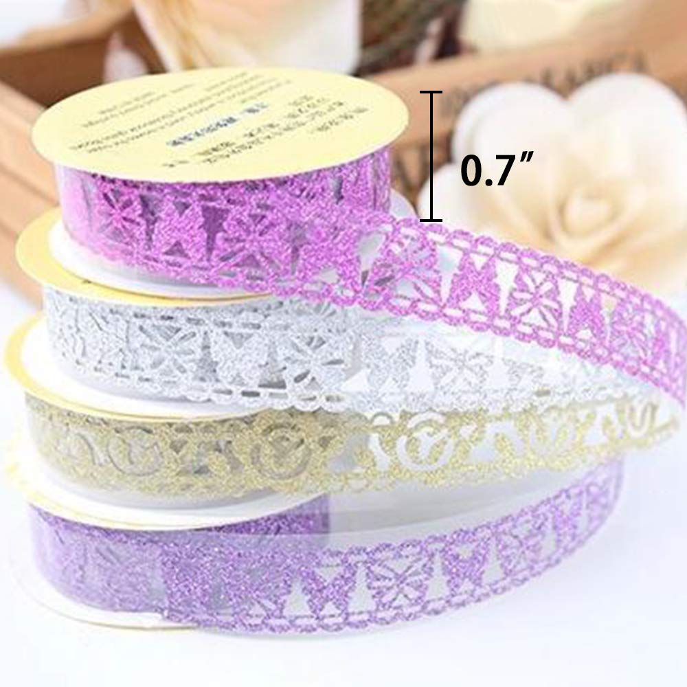 Decorative Washi Tape Set - 6Rolls Glitter Lace Washi Tape for Card Making Supplies, Scrapbook Craft Supplies, Aesthetic Journaling, DIY Craft Projects Gift Wrapping - Image 2