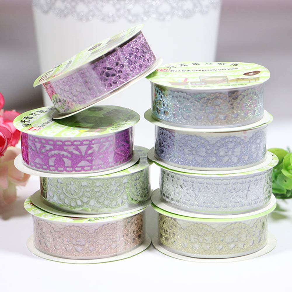 Decorative Washi Tape Set - 6Rolls Glitter Lace Washi Tape for Card Making Supplies, Scrapbook Craft Supplies, Aesthetic Journaling, DIY Craft Projects Gift Wrapping - Image 3