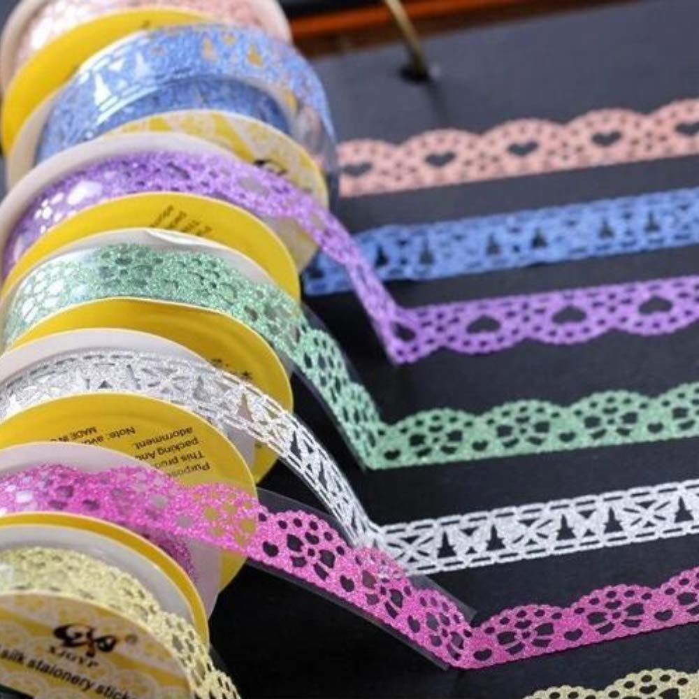 Decorative Washi Tape Set - 6Rolls Glitter Lace Washi Tape for Card Making Supplies, Scrapbook Craft Supplies, Aesthetic Journaling, DIY Craft Projects Gift Wrapping - Image 4