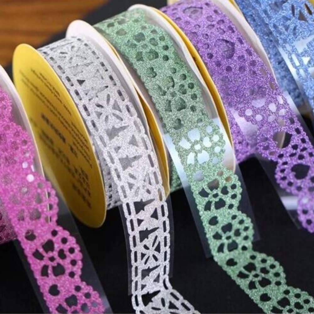 Decorative Washi Tape Set - 6Rolls Glitter Lace Washi Tape for Card Making Supplies, Scrapbook Craft Supplies, Aesthetic Journaling, DIY Craft Projects Gift Wrapping - Image 5
