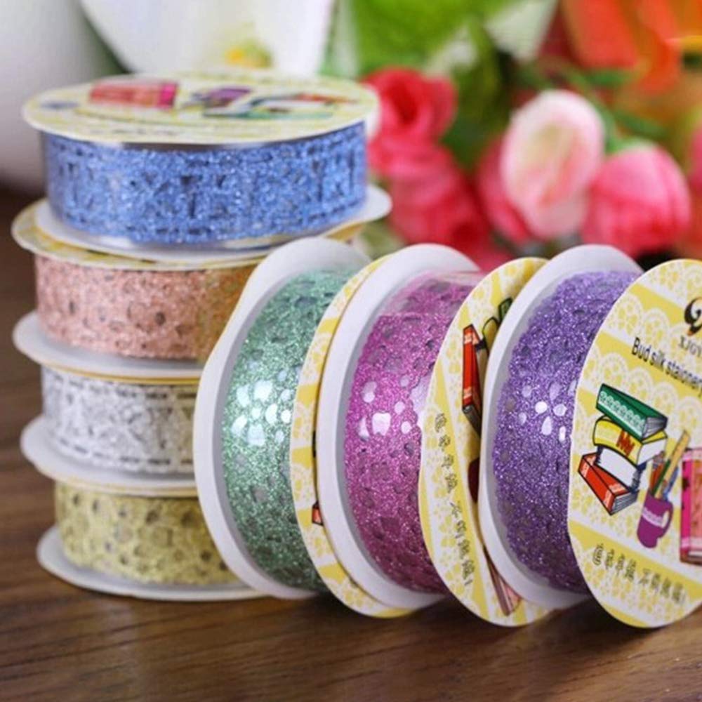 Decorative Washi Tape Set - 6Rolls Glitter Lace Washi Tape for Card Making Supplies, Scrapbook Craft Supplies, Aesthetic Journaling, DIY Craft Projects Gift Wrapping - Image 6