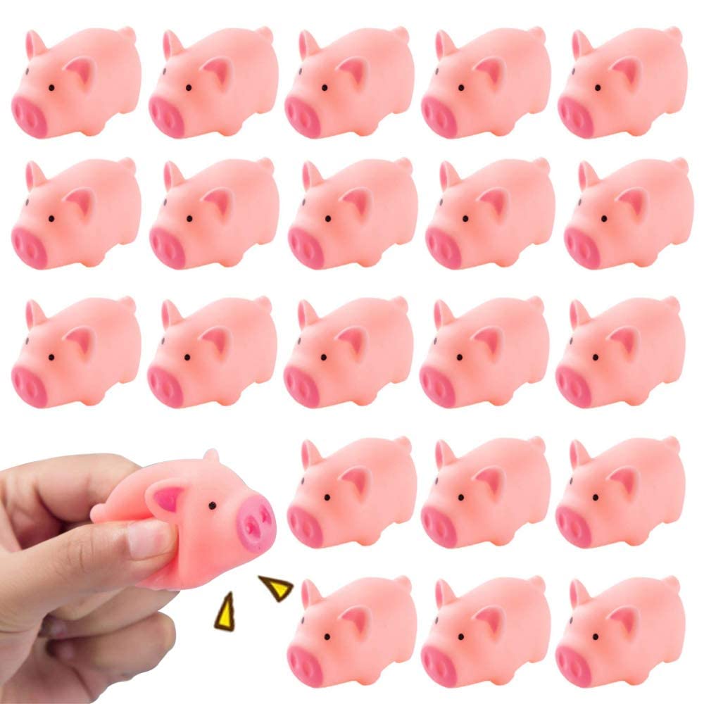 20 PCS Mini Squishies Pig Bath Toys, Pink Rubber Squeaky Baby Bathtub Toys for Baby Shower Party Favors - Image 1