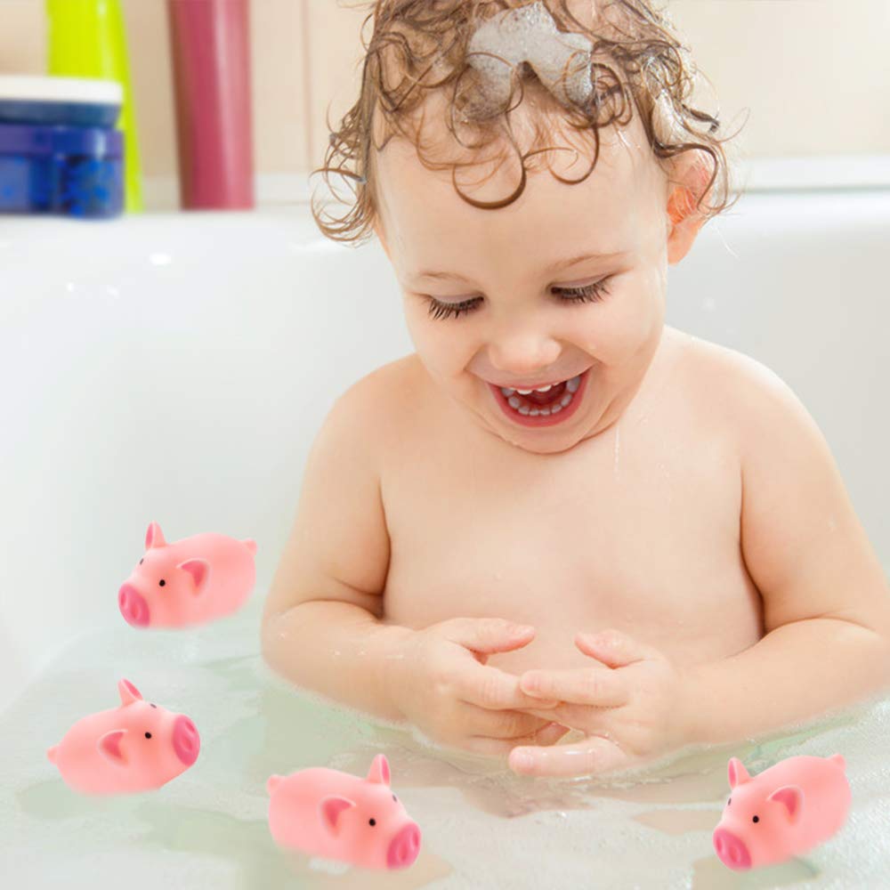 20 PCS Mini Squishies Pig Bath Toys, Pink Rubber Squeaky Baby Bathtub Toys for Baby Shower Party Favors - Image 4
