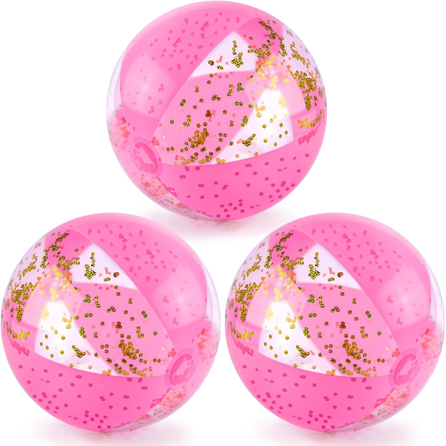 16 Inch Inflatable Beach Balls, 3 Pack Glitter Beach Balls Pool Toys with Confetti Sparkling Balls for Kids Toddlers Adults Summer Pool Party Favors - Image 1