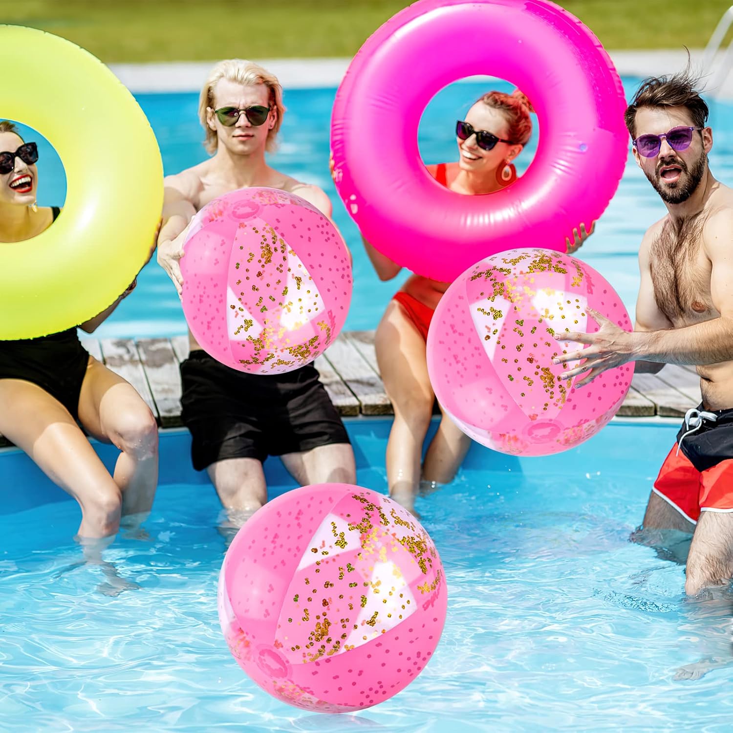 16 Inch Inflatable Beach Balls, 3 Pack Glitter Beach Balls Pool Toys with Confetti Sparkling Balls for Kids Toddlers Adults Summer Pool Party Favors - Image 2