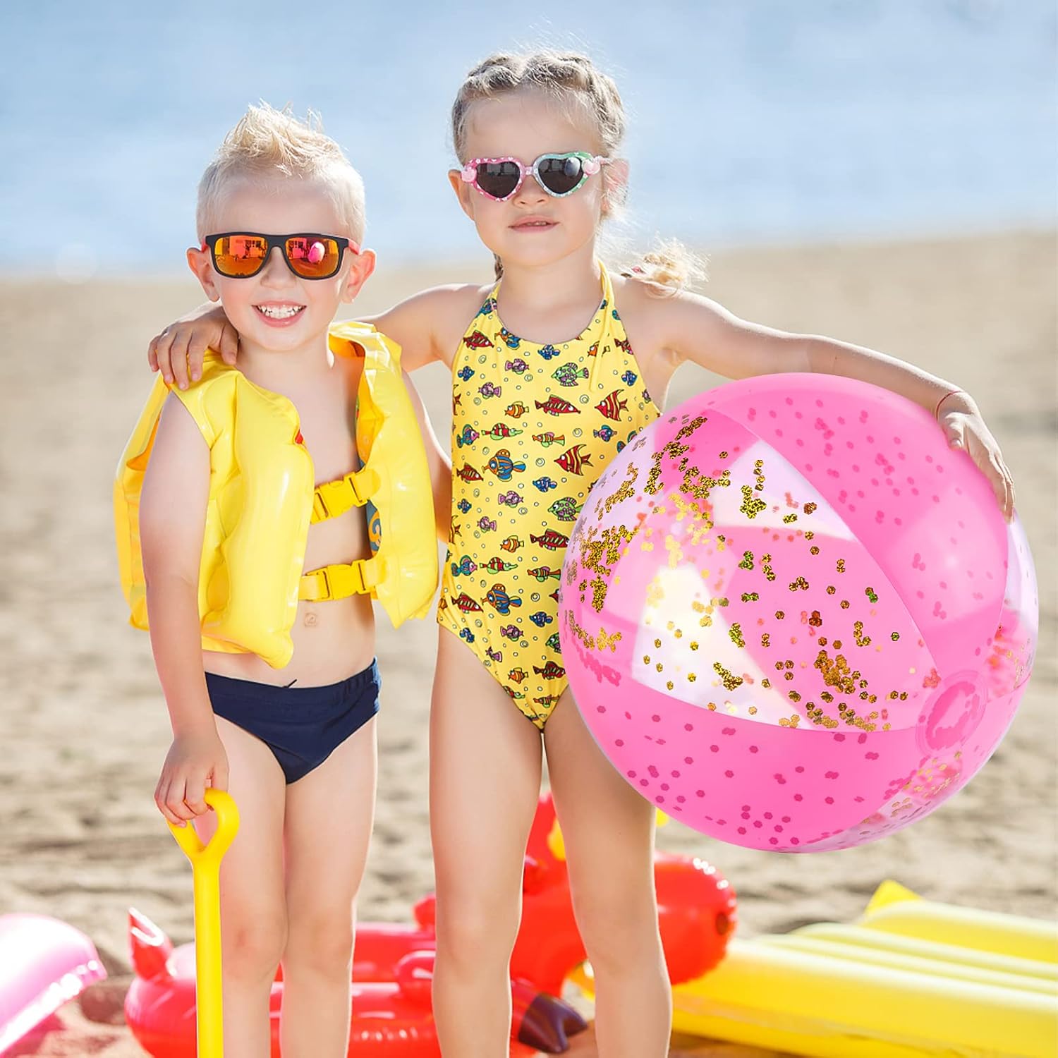 16 Inch Inflatable Beach Balls, 3 Pack Glitter Beach Balls Pool Toys with Confetti Sparkling Balls for Kids Toddlers Adults Summer Pool Party Favors - Image 3