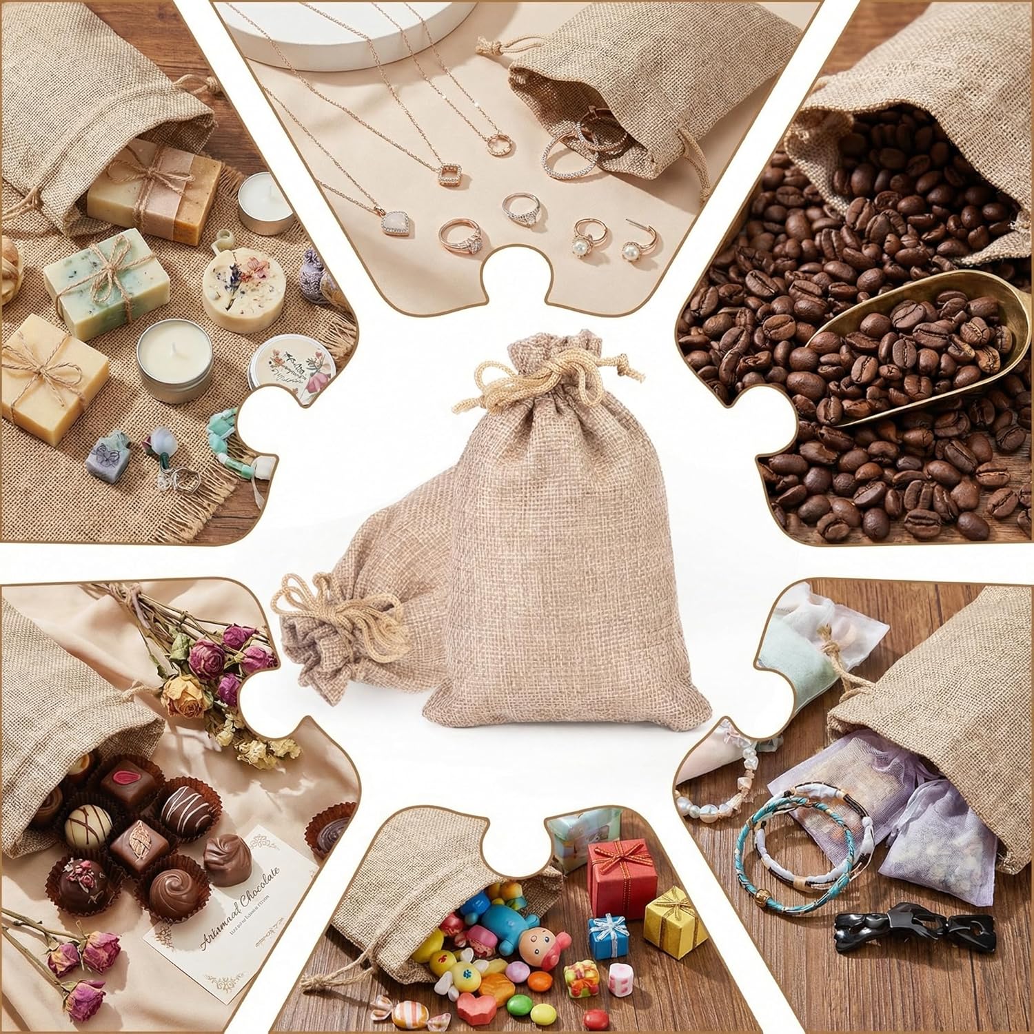 25PCS Small Burlap Gift Bags With Drawstring, 4x6 Inch Small Linen Sack Bags Jewelry Pouches for Wedding Party Favors DIY Crafts - Image 4