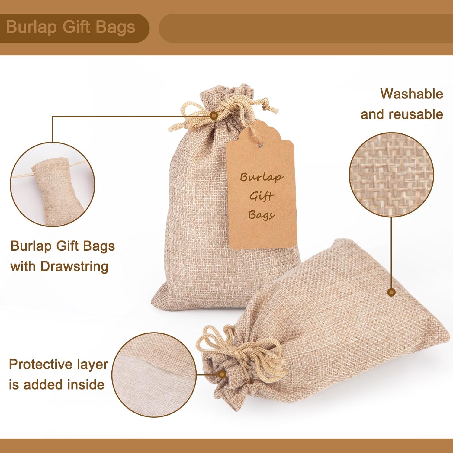 25PCS Small Burlap Gift Bags With Drawstring, 4x6 Inch Small Linen Sack Bags Jewelry Pouches for Wedding Party Favors DIY Crafts - Image 7