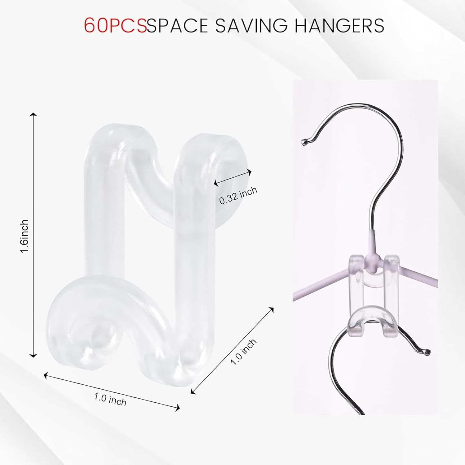 Hanger Hooks Space Saving, 60PCS Clothes Hanger Connector Hooks Closet Space Savers for Hanging Clothes, Clear - Image 2