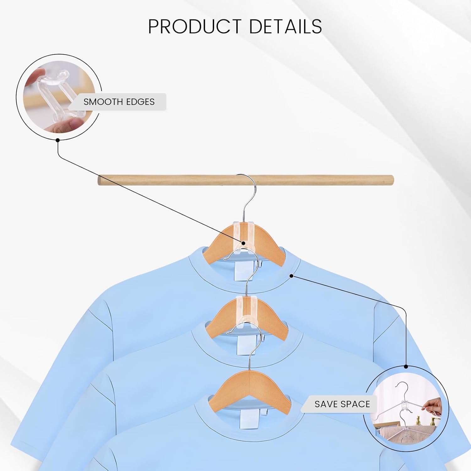 Hanger Hooks Space Saving, 60PCS Clothes Hanger Connector Hooks Closet Space Savers for Hanging Clothes, Clear - Image 3