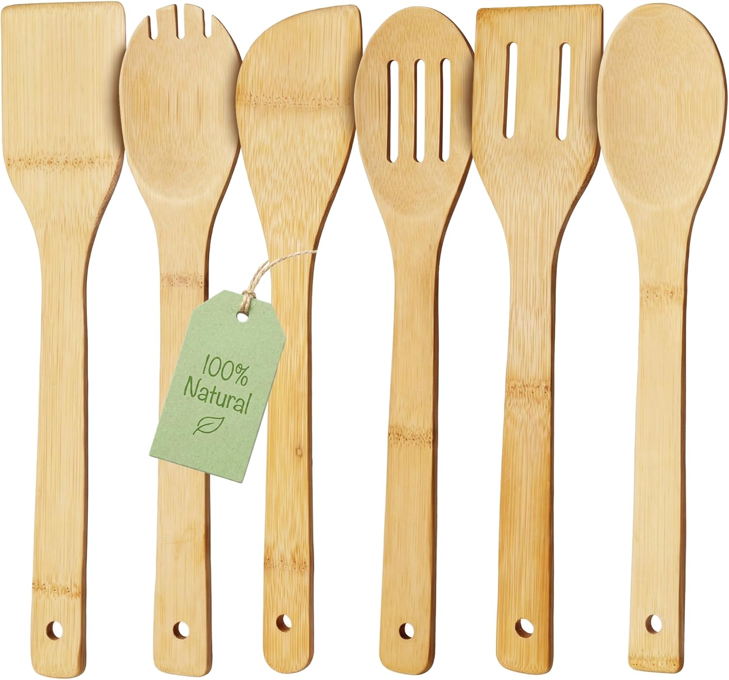 Bamboo Wooden Spoons for Cooking 6-Piece, Nonstick Bamboo Kitchen Utensils Set Wood Spatulas Spoons for Daily Use, Housewarming Gifts - Image 1