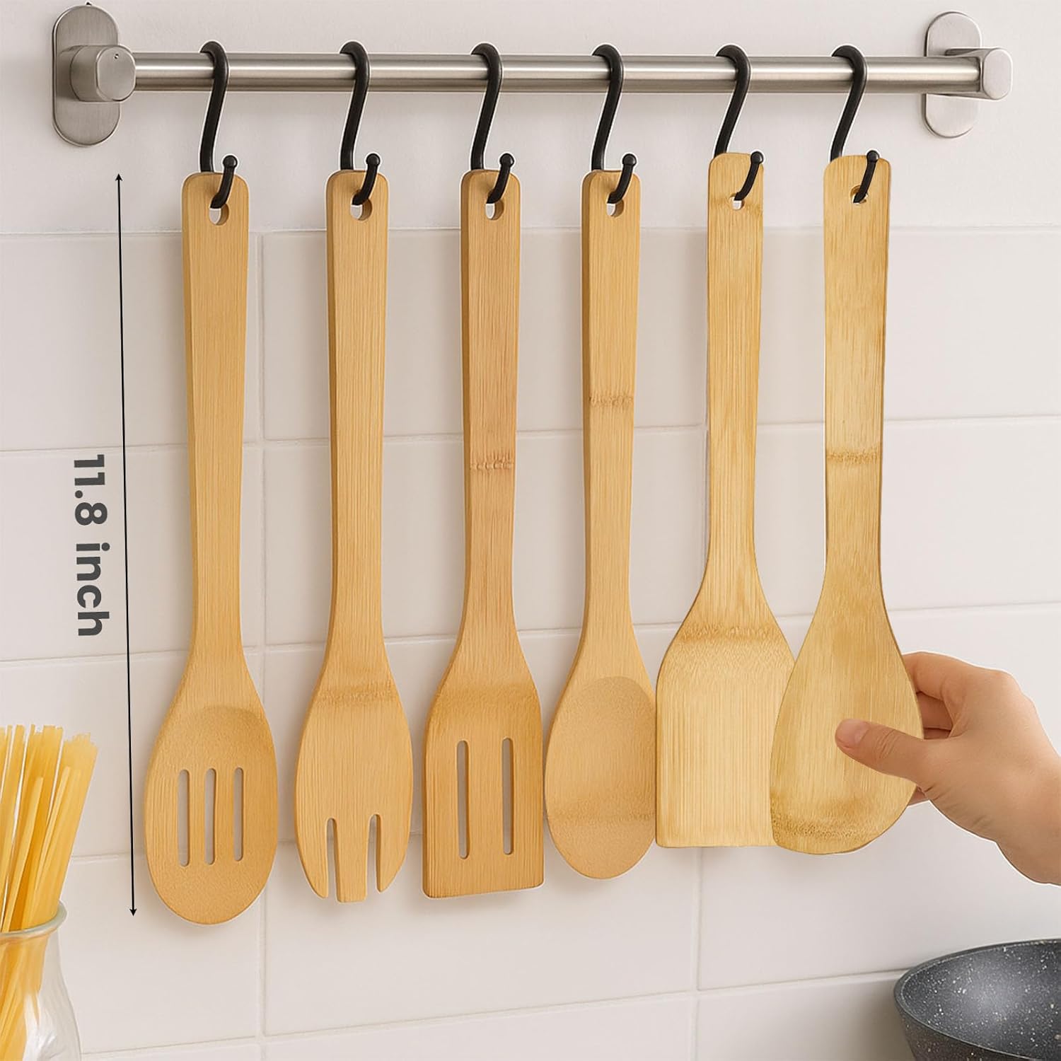 Bamboo Wooden Spoons for Cooking 6-Piece, Nonstick Bamboo Kitchen Utensils Set Wood Spatulas Spoons for Daily Use, Housewarming Gifts - Image 6