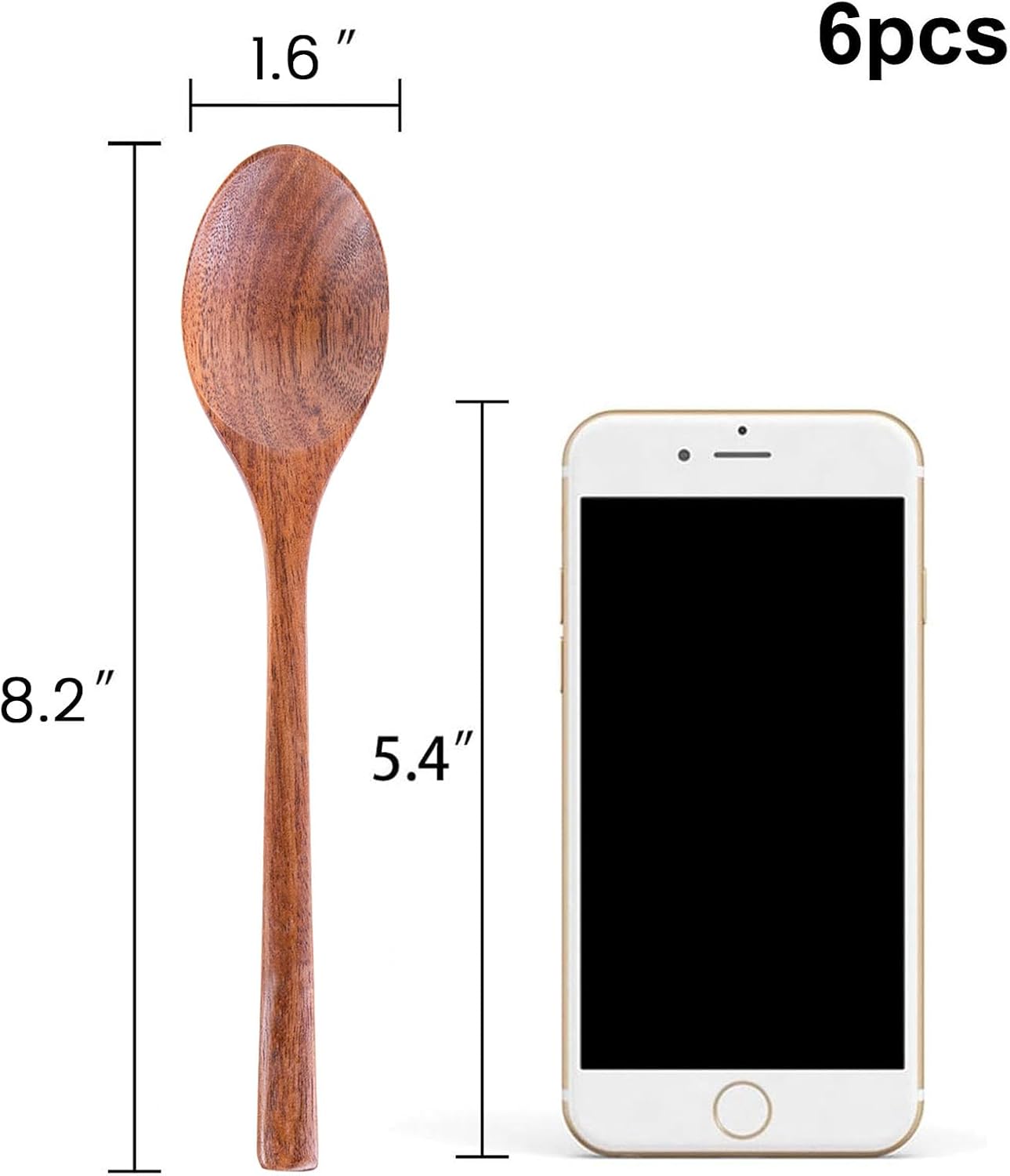 Wooden Spoons for Eating, 8.2 Inch Wood Mixing Soup Spoon with Long Handle for Korean Food Daily Meal Stirring Sauce Coffee, 6PCS - Image 2