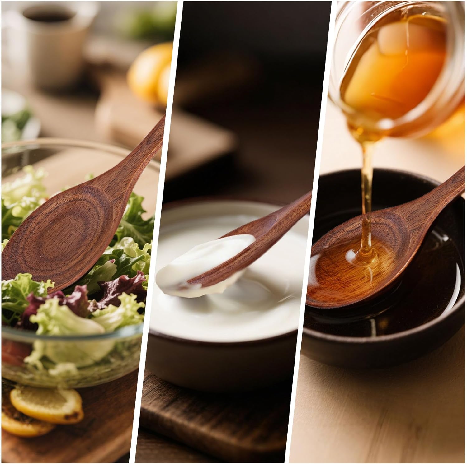 Wooden Spoons for Eating, 8.2 Inch Wood Mixing Soup Spoon with Long Handle for Korean Food Daily Meal Stirring Sauce Coffee, 6PCS - Image 5