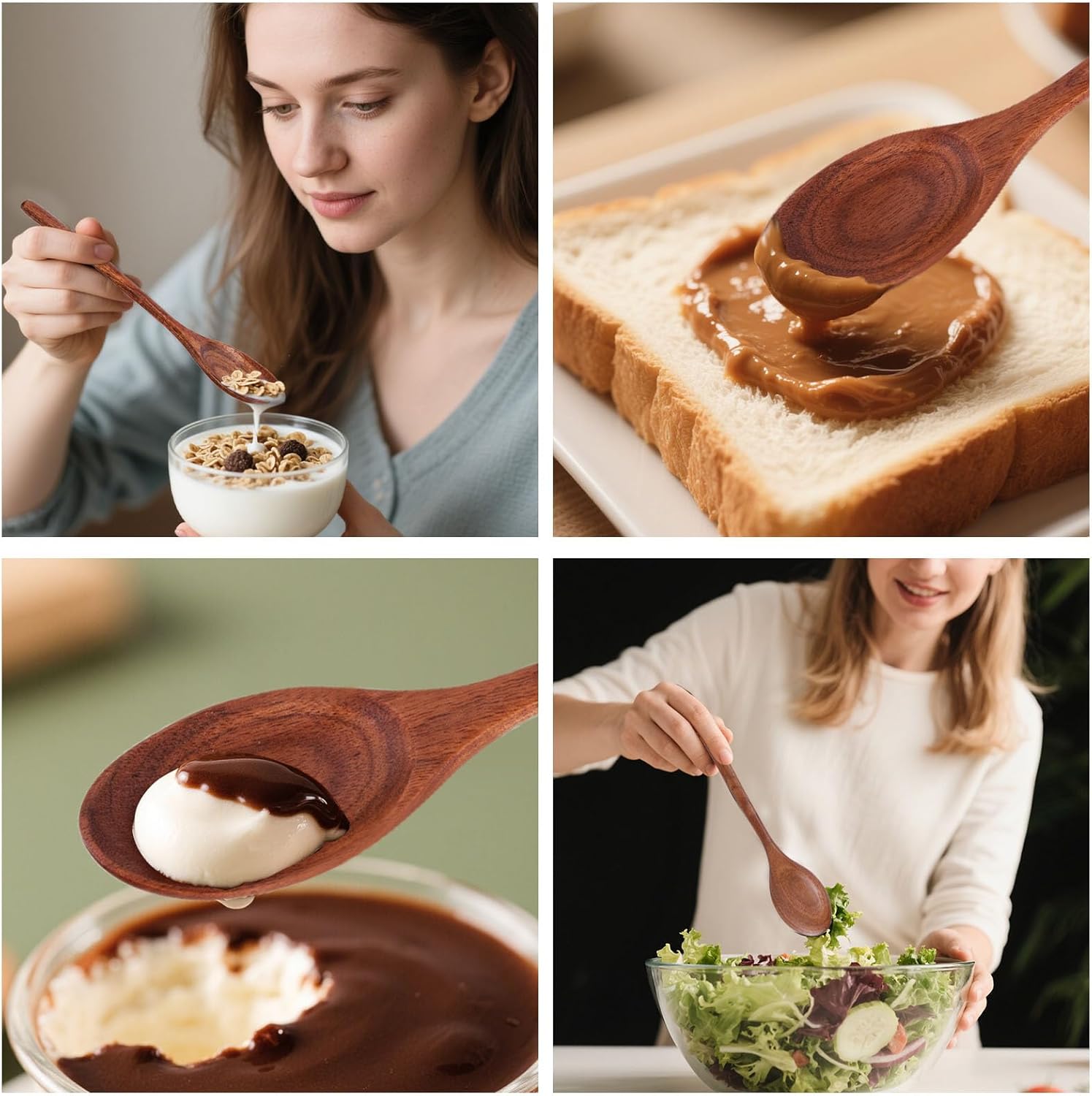 Wooden Spoons for Eating, 8.2 Inch Wood Mixing Soup Spoon with Long Handle for Korean Food Daily Meal Stirring Sauce Coffee, 6PCS - Image 6
